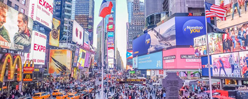 Visit Times Square in New York City for a birthday celebration vacation